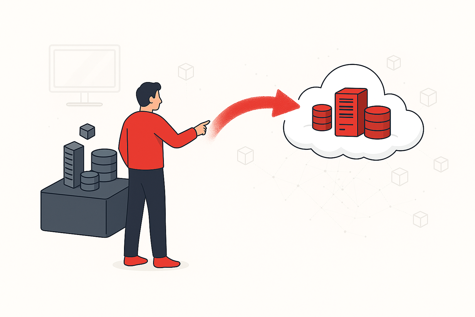 Diagram showing on-premise servers migrating to the cloud